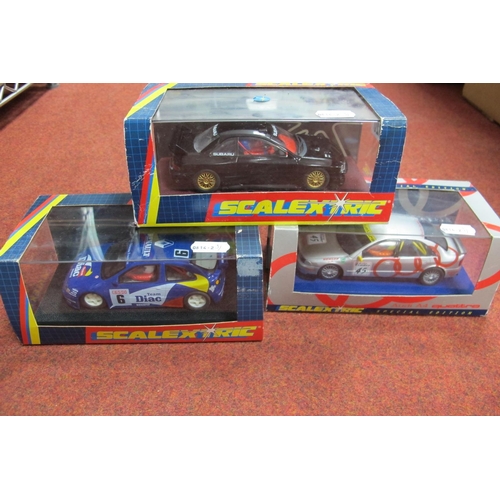 320 - Three Scalextric 1:32nd Scale Slot cars, #C.2007 Renault Megane Diac, #C.2002 Audi A4 Quattro, all c... 