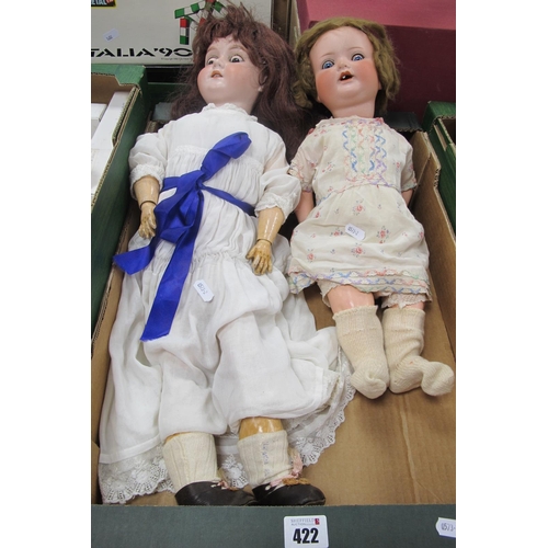 422 - Two Armand Marseille Bisque Headed Dolls, comprising of NR 390, brown sleepy eyes, open mouth with t... 