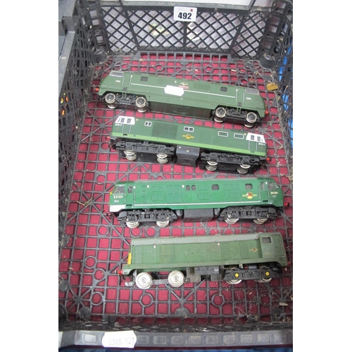 492 - Three 'OO' Gauge/4mm Unboxed BR Green Bo Bo Diesel Locomotives, a Mainline Class 42 