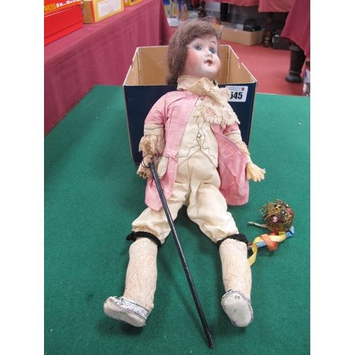 545 - An Early XX Century Walter and Sohn Bisque Headed Doll, sleeping blue eyes, open mouth with teeth, b... 