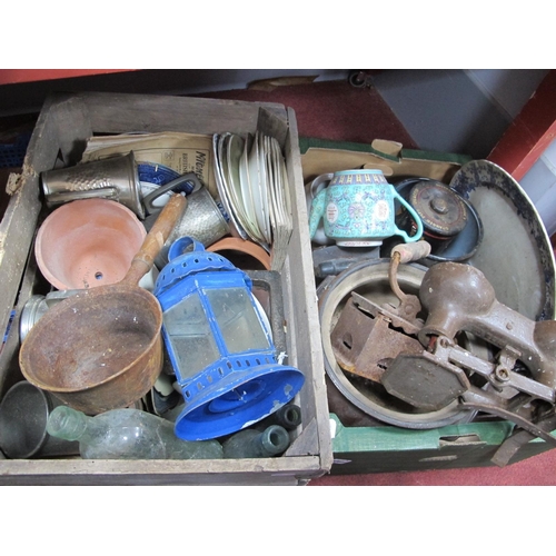 1061 - Iron, saucepan, scales, plates, bottles, etc:- Two Boxes.