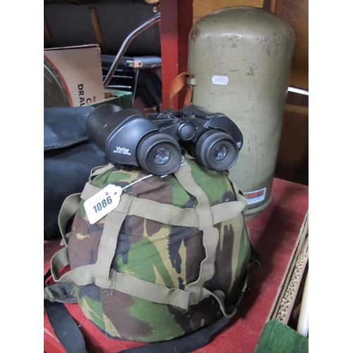 1086 - 'Wild T2 Heerbrugg' Surveyors Equipment (calibrated by Zenith), a Military helmet and Vivtar 10 x 50... 