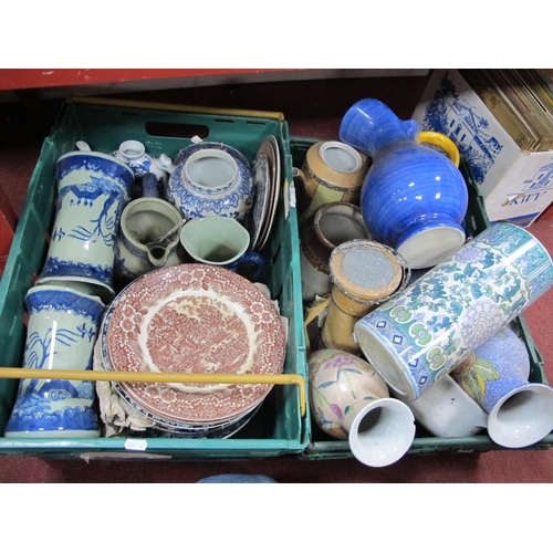 1097 - Blue-White Plates, pair of Chinese style blue and white vases:- Two Boxes.