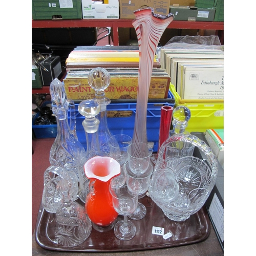 1112 - Decanters wines, baskets, vases, other glassware:- One Tray.