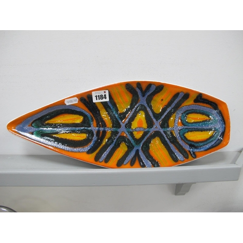 1184 - Poole Pottery 'Delphis' Spear Shaped Dish, with abstract design on fiery orange ground, shape No 82,... 