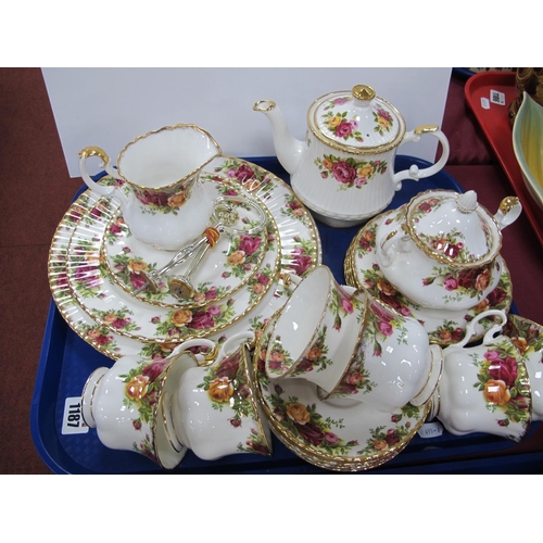 1187 - Royal Albert Old Country Roses Teaware - Two tier cake stand, six cups, saucers, and tea plates, sug... 