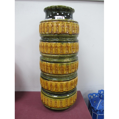 1191 - West Germany Pottery Vase, circa 1970's bands in green and brown, 268-40, 40cm high.