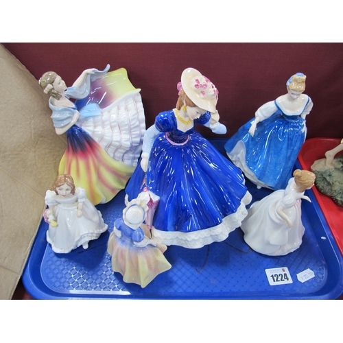 1224 - Royal Doulton Figures 'Mary' (20cm high), 'Lauren', 'Kay' plus three others smaller. (6).