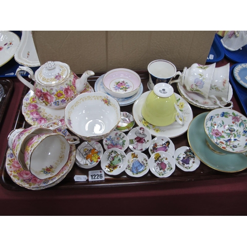 1226 - Royal Albert 'Serena' Teapot, plus six other pieces, Aynsley, Paragon, etc:- One Tray.