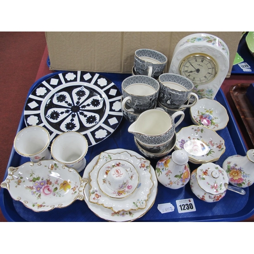 1230 - Royal Crown Derby 'Derby Posies' - miniature tea cup and saucer, condiments pin trays, blue and whit... 