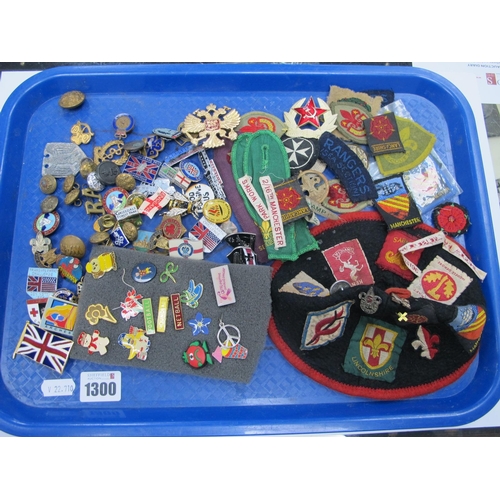 1300 - Enamelled Badges, military badges, patches, etc:- One Tray.