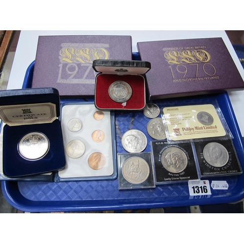 1316 - A Collection of GB Coins, includes a 1977 Isle of Man Silver Proof Crown, 1972 Isle of Man Silver 25... 