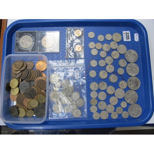 1322 - A Collection of  GB Coins, includes 130g of pre 1947 silver, commemorative crowns, five pounds etc.