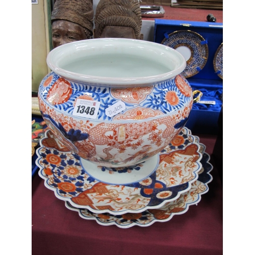 1348 - A Pair of Late XIX Century Japanese Imari Pottery Chargers, of shaped circular form, painted in pane... 