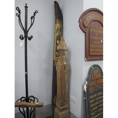 1644 - A Painted Church Organ Pipe Featuring Crests and Cornet, approximately 218cm high, Pitch pine newel ... 