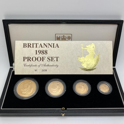 179 - 1988 Royal Mint Gold Proof Britannia Four Coin Set, 1oz, 1/2oz, 1/4oz and 1/10oz, cased with certifi... 