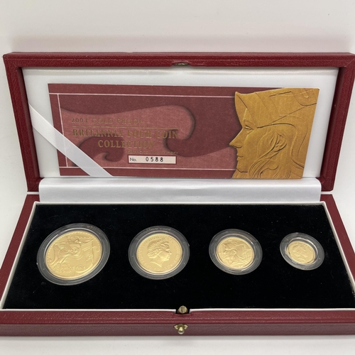 180 - 2003 Royal Mint Gold Proof Britannia Four Coin Collection, one ounce £100, half ounce £50, quarter o... 