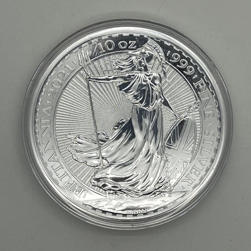 88 - 2021 Ten Ounce Fine Silver Britannia 10 Pound Coin, encapsulated.