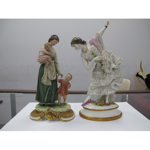 1252 - Figurines - Dresden Dancing Lady, on oval base, (damages), Capodimonte, Leonardo, Worcester, Welsh, ... 