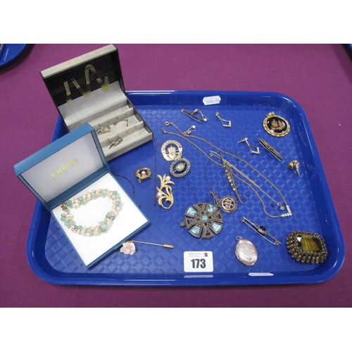 173 - Assorted Costume Jewellery, including Limoges medallion pendant, vintage and later brooches, 'Miracl... 