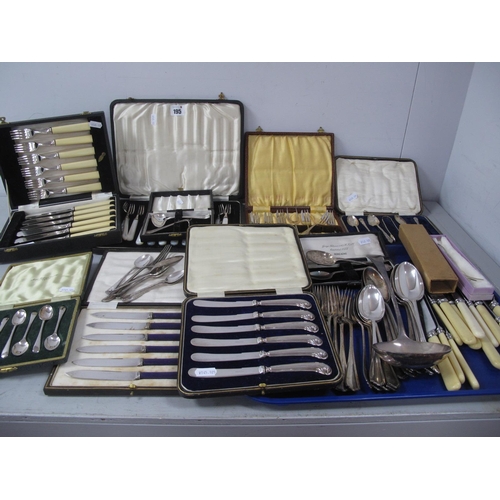 195 - A Mixed Lot of Assorted Plated Cutlery, including hallmarked silver teaspoons and sugar tongs (damag... 