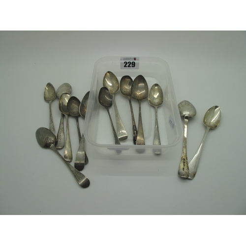 229 - Hallmarked Silver Tea / Coffee Spoons, (various makers / dates) including initialled (damage).