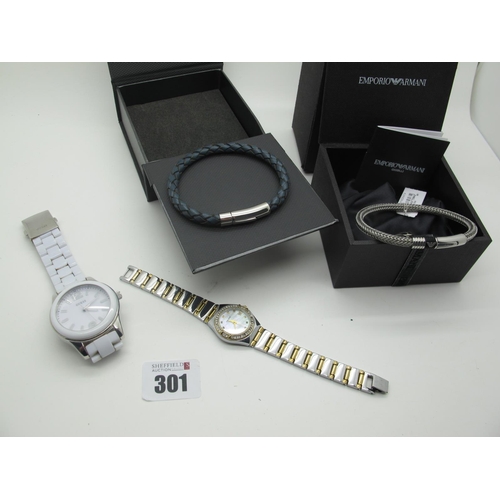 301 - Emporio Armani; A modern cord style bracelet, with steel snap clasp, in Emporio Armani box, with a s... 