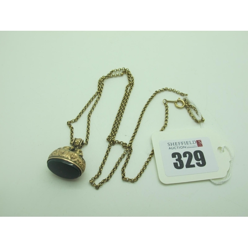 329 - A Bloodstone Inset Seal Style Fob Pendant, (indistinctly stamped 