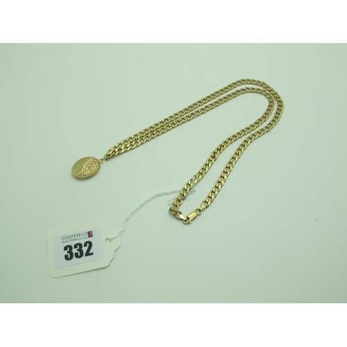 332 - A 9ct Gold Curb Link Chain, of uniform design, suspending a 9ct gold oval locket pendant (overall we... 