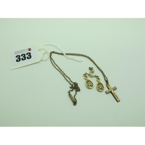 333 - A Pair of Modern Openwork Drop Earrings, together with a cross pendant, stamped 