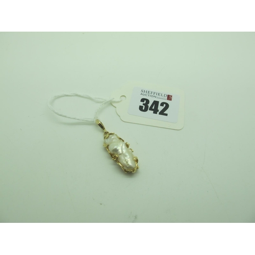 342 - A Modern Baroque Pearl Pendant, within openwork setting, stamped 