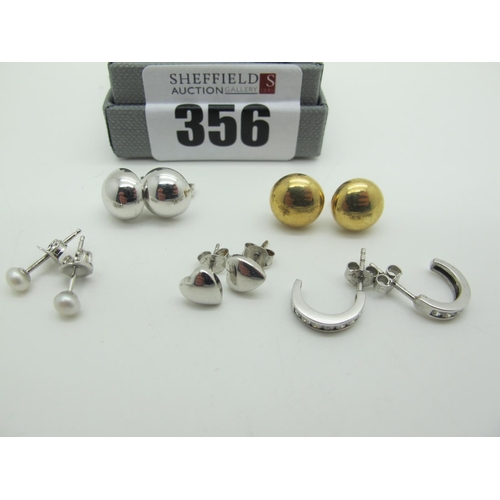 356 - Four Pairs of Modern Earrings, including heart shape, half hoop, butterfly backs, stamped 