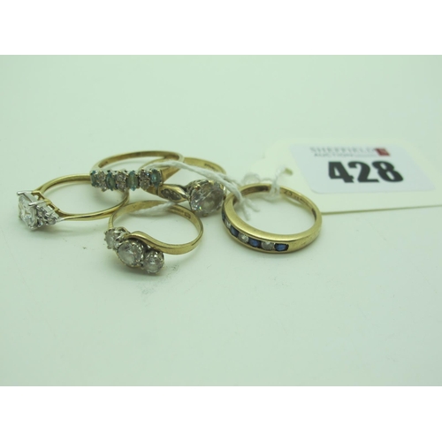 428 - A 9ct Gold Half Eternity Style Ring, alternate inset highlights (finger size O) another similar, cla... 