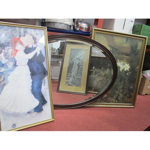 1006 - A Mahogany Framed Oval Wall Mirror, Laura Knight, Medina t Portsmouth, other prints. (9).