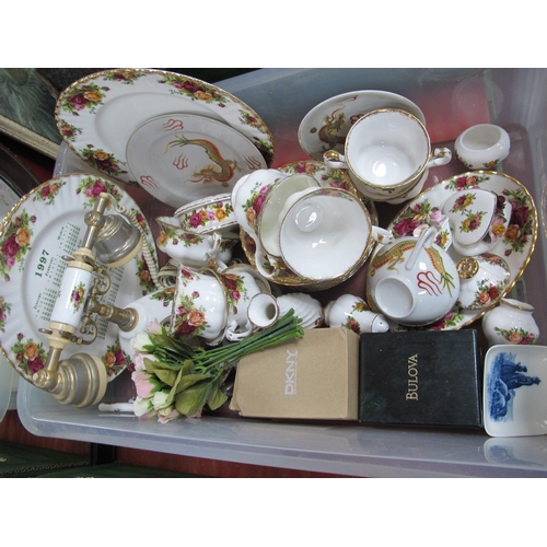 1009 - Royal Albert 'Old Country Roses' Telephone, (damaged), calendar, plates, etc, DKNY and Bulova watche... 