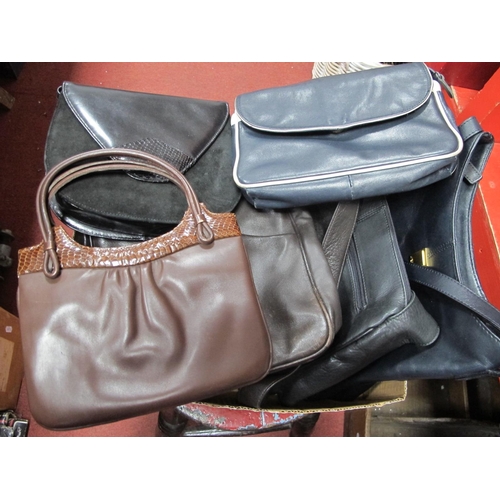 1027 - A Jane Shilton Black Leather Reporter Style Shoulder Bag, a similar navy bag and a Tula brown should... 