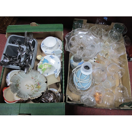 1035 - Wine Glasses, pressed glass, cake stand, cutlery, etc:- Two Boxes.