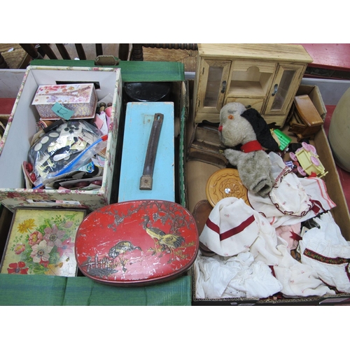 1062 - Buttons, model furniture, tins, Sweep puppet, etc:- Two Boxes.