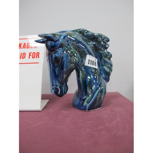 1188 - Anita Harris Horse's Head Reactive Glaze Ocean Colours, gold signed, 16cm high.