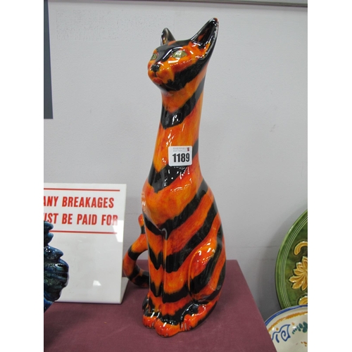 1189 - Anita Harris Large Egyptian Tiger Stripe Cat Figure, gold signed, 38cm high.