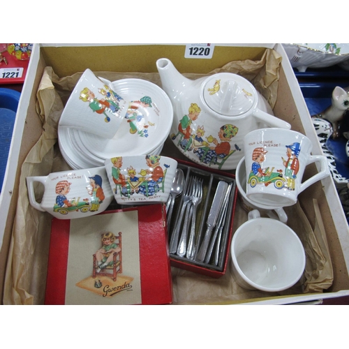 1220 - A Child's Tea Set, circa 1930's of fifteen pieces, the teapot, 'Betty's Tea Party', jug 'Your Licenc... 