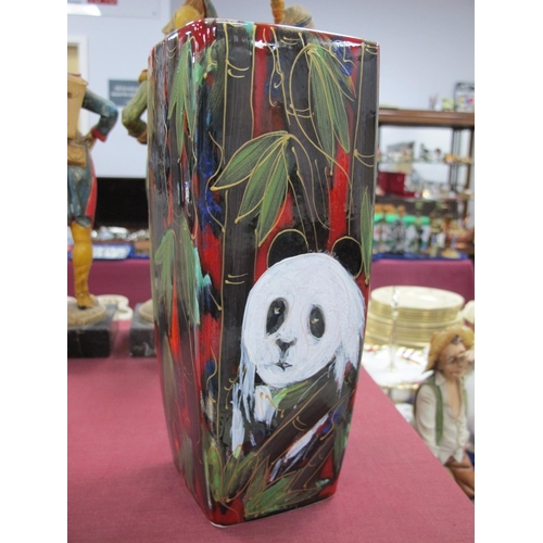 1254 - Anita Harris Panda Square Vase, gold signed, 25cm high.