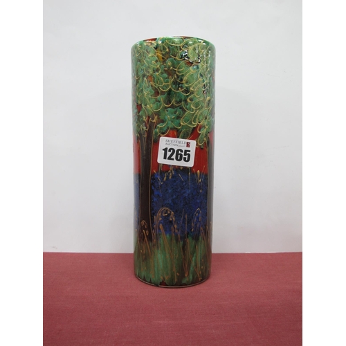 1265 - Anita Harris Bluebell Wood Cylindrical Vase, gold signed, 21.5cm high.