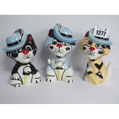 1277 - Lorna Bailey - Set of Three Pussketeer Cats, Pawthos, Purrthos and Armeow, 12.5cm high. (3)