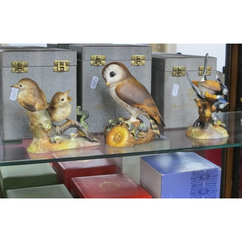 1278 - Royal Crown Derby 'Brown Owl', 14.5cm high, 'Thrush Chicks' and 'Fairy Wrens', each in grey box. (3)