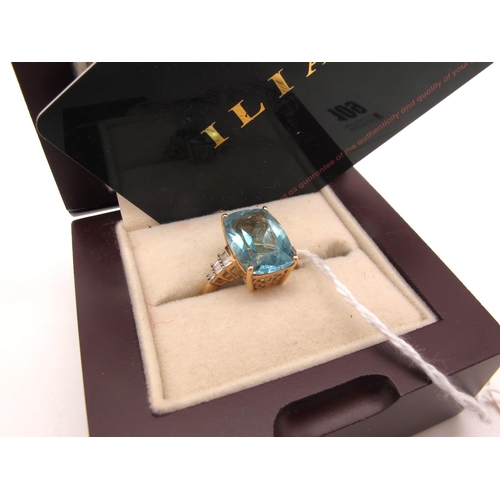 109 - Iliana; A Modern 18ct Gold Large Aquamarine and Diamond Set Cocktail Ring, rectangular cushion cut c... 