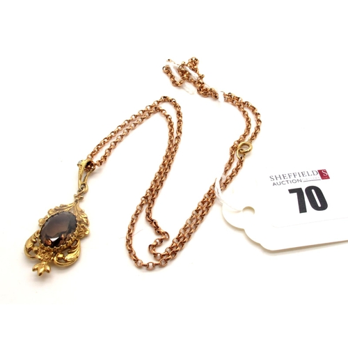 70 - A 9ct Gold Victorian Style Single Stone Pendant, oval set to the centre within shaped setting, on a ... 