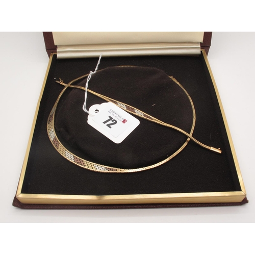 72 - A 9ct Gold Three Colour Graduated Necklace, of textured design; Together with A Matching 9ct Gold Br... 