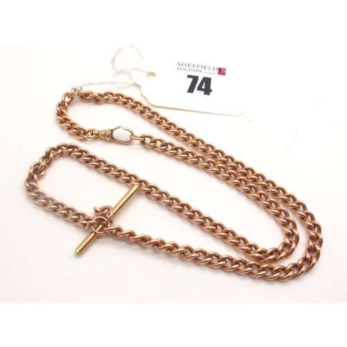 74 - A 9ct Gold Curb Link Chain, to single swivel clasp, suspending a T-bar (14grams).