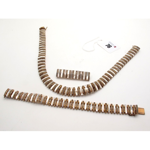 76 - Esha Randel; An Art Deco Style Mother of Pearl and Colourless Paste Set Necklace, alternately channe... 